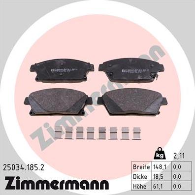 Zimmermann 25034.185.2 - Brake Pad Set, disc brake autospares.lv