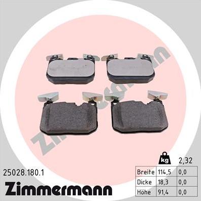 Zimmermann 25028.180.1 - Brake Pad Set, disc brake autospares.lv