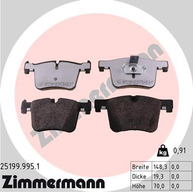 Zimmermann 25199.995.1 - Brake Pad Set, disc brake autospares.lv