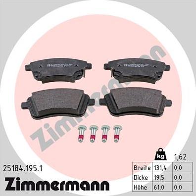 Zimmermann 25184.195.1 - Brake Pad Set, disc brake autospares.lv