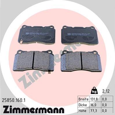 Zimmermann 25850.160.1 - Brake Pad Set, disc brake autospares.lv