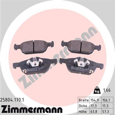 Zimmermann 25804.170.1 - Brake Pad Set, disc brake autospares.lv