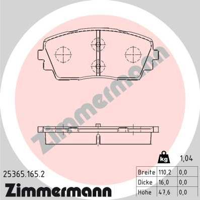 Zimmermann 25365.165.2 - Brake Pad Set, disc brake autospares.lv