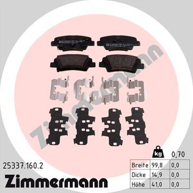 Zimmermann 25337.160.2 - Brake Pad Set, disc brake autospares.lv