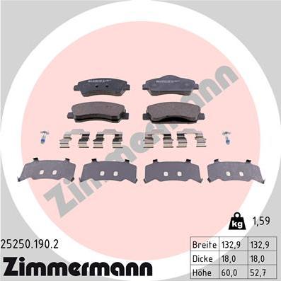 Zimmermann 25250.190.2 - Brake Pad Set, disc brake autospares.lv