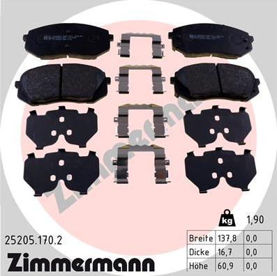 Zimmermann 25205.170.2 - Brake Pad Set, disc brake autospares.lv