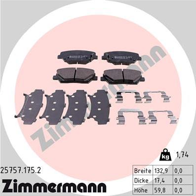 Zimmermann 25757.175.2 - Brake Pad Set, disc brake autospares.lv