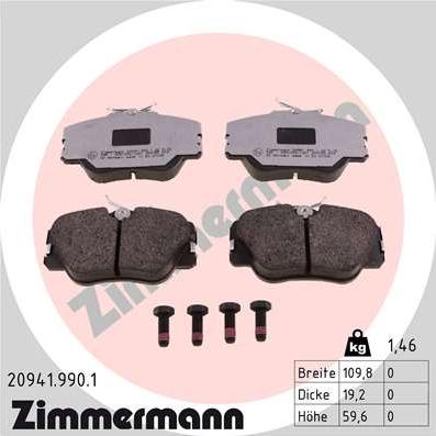 Zimmermann 20941.990.1 - Brake Pad Set, disc brake autospares.lv