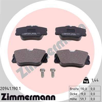 Zimmermann 20941.190.1 - Brake Pad Set, disc brake autospares.lv