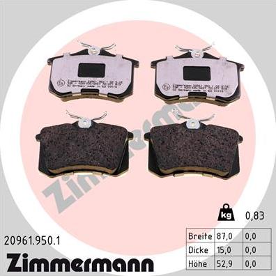 Zimmermann 20961.950.1 - Brake Pad Set, disc brake autospares.lv