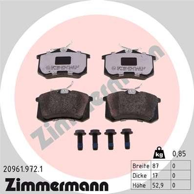 Zimmermann 20961.972.1 - Brake Pad Set, disc brake autospares.lv