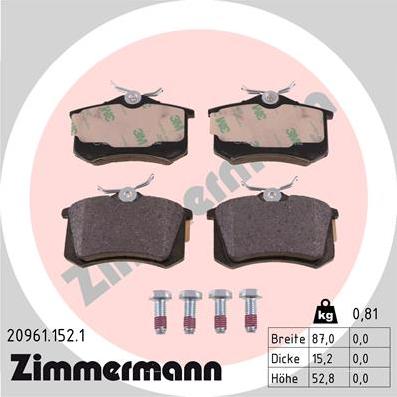 Zimmermann 20961.152.1 - Brake Pad Set, disc brake autospares.lv