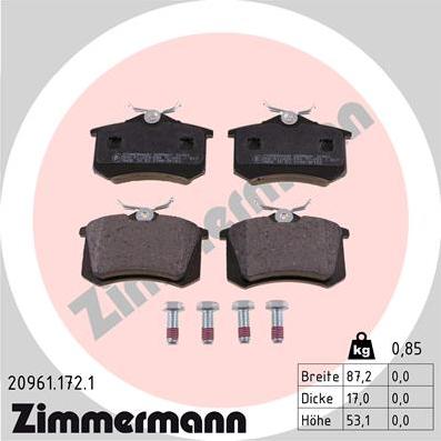 Zimmermann 20961.172.1 - Brake Pad Set, disc brake autospares.lv