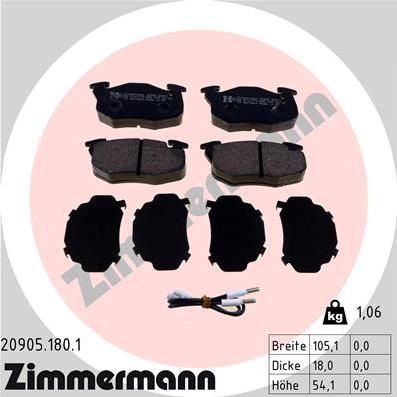 Zimmermann 20905.180.1 - Brake Pad Set, disc brake autospares.lv