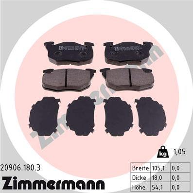 Zimmermann 20906.180.3 - Brake Pad Set, disc brake autospares.lv