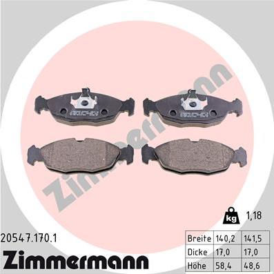 Zimmermann 20547.170.1 - Brake Pad Set, disc brake autospares.lv