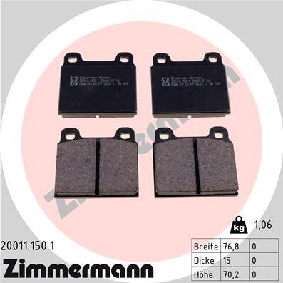 Zimmermann 20011.150.1 - Brake Pad Set, disc brake autospares.lv