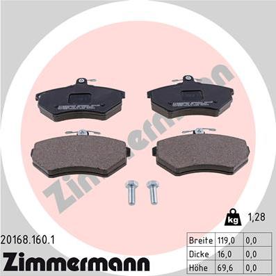 Zimmermann 20168.160.1 - Brake Pad Set, disc brake autospares.lv