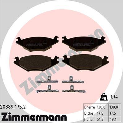 Zimmermann 20889.175.2 - Brake Pad Set, disc brake autospares.lv