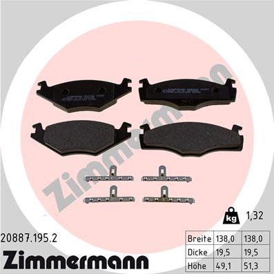 Zimmermann 20887.195.2 - Brake Pad Set, disc brake autospares.lv