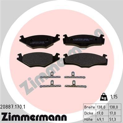 Zimmermann 20887.170.1 - Brake Pad Set, disc brake autospares.lv