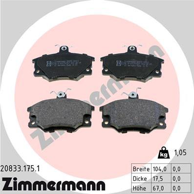 Zimmermann 20833.175.1 - Brake Pad Set, disc brake autospares.lv