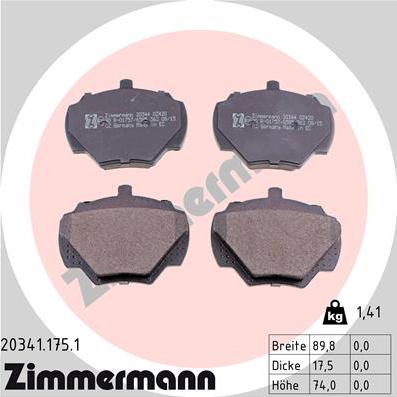 Zimmermann 20341.175.1 - Brake Pad Set, disc brake autospares.lv