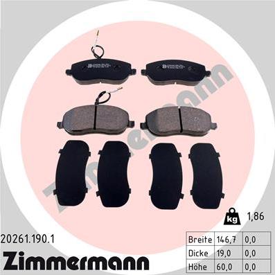 Zimmermann 20261.190.1 - Brake Pad Set, disc brake autospares.lv