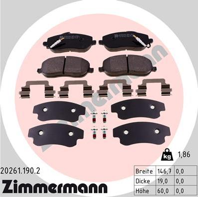 Zimmermann 20261.190.2 - Brake Pad Set, disc brake autospares.lv