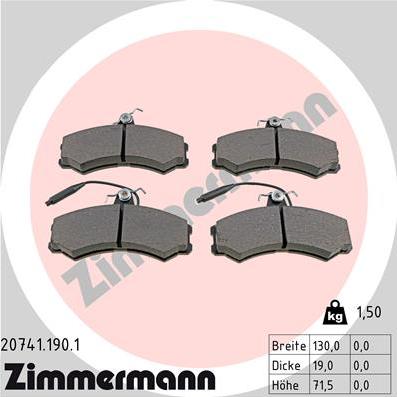 Zimmermann 20741.190.1 - Brake Pad Set, disc brake autospares.lv