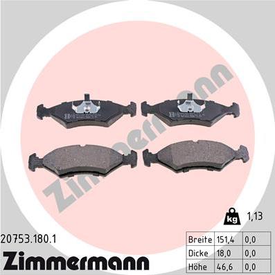 Zimmermann 20753.180.1 - Brake Pad Set, disc brake autospares.lv