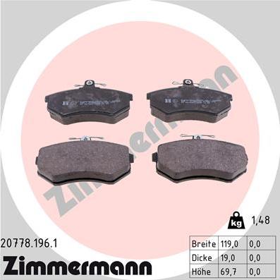 Zimmermann 20778.196.1 - Brake Pad Set, disc brake autospares.lv