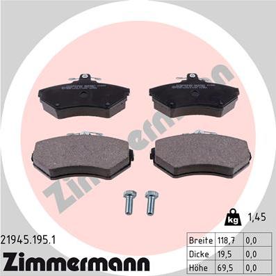 Zimmermann 21945.195.1 - Brake Pad Set, disc brake autospares.lv