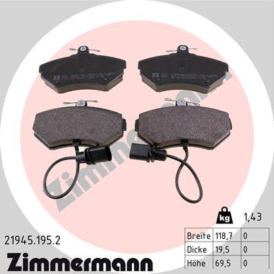 Zimmermann 21945.195.2 - Brake Pad Set, disc brake autospares.lv