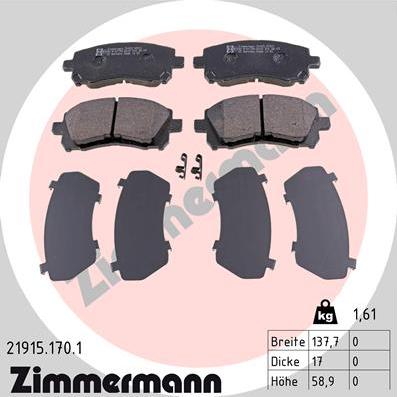 Zimmermann 21915.170.1 - Brake Pad Set, disc brake autospares.lv