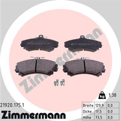 Zimmermann 21920.175.1 - Brake Pad Set, disc brake autospares.lv