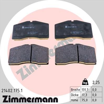 Zimmermann 21402.175.1 - Brake Pad Set, disc brake autospares.lv