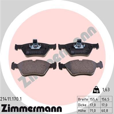 Zimmermann 21411.170.1 - Brake Pad Set, disc brake autospares.lv