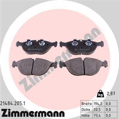 Zimmermann 21484.205.1 - Brake Pad Set, disc brake autospares.lv