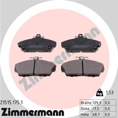Zimmermann 21515.175.1 - Brake Pad Set, disc brake autospares.lv