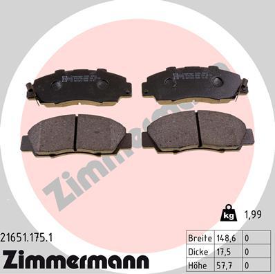 Zimmermann 21651.175.1 - Brake Pad Set, disc brake autospares.lv