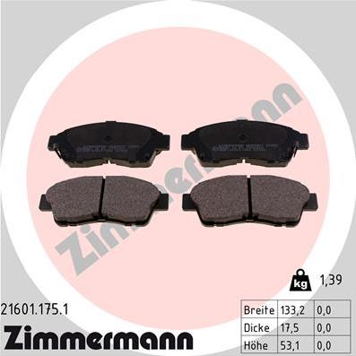 Zimmermann 21601.175.1 - Brake Pad Set, disc brake autospares.lv