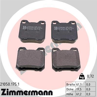 Zimmermann 21050.175.1 - Brake Pad Set, disc brake autospares.lv