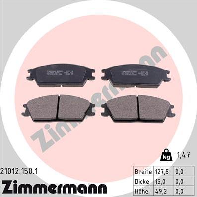 Zimmermann 21012.150.1 - Brake Pad Set, disc brake autospares.lv