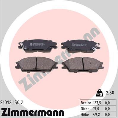 Zimmermann 21012.150.2 - Brake Pad Set, disc brake autospares.lv