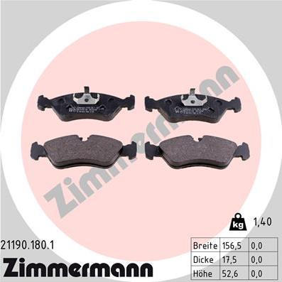 Zimmermann 21190.180.1 - Brake Pad Set, disc brake autospares.lv