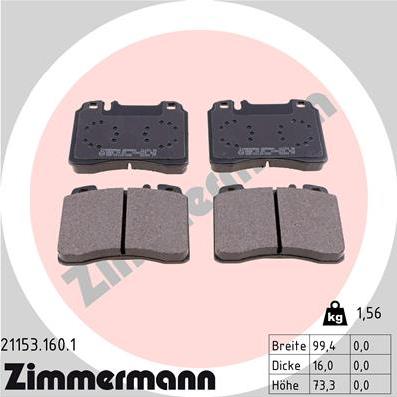 Zimmermann 21153.160.1 - Brake Pad Set, disc brake autospares.lv
