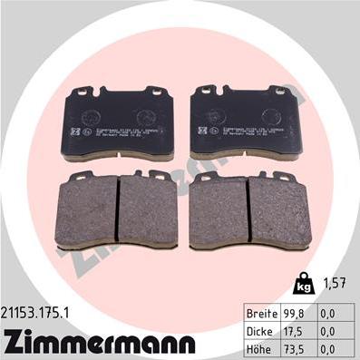 Zimmermann 21153.175.1 - Brake Pad Set, disc brake autospares.lv