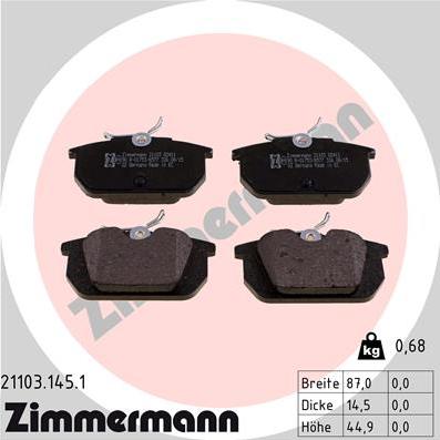 Zimmermann 21103.145.1 - Brake Pad Set, disc brake autospares.lv