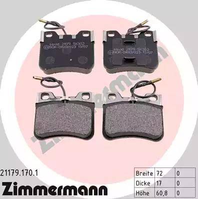 Zimmermann 21179.170.1 - Brake Pad Set, disc brake autospares.lv